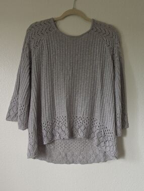 LC Lauren Conrad Light Gray Crochet-Trim Scoop Neck Sweater